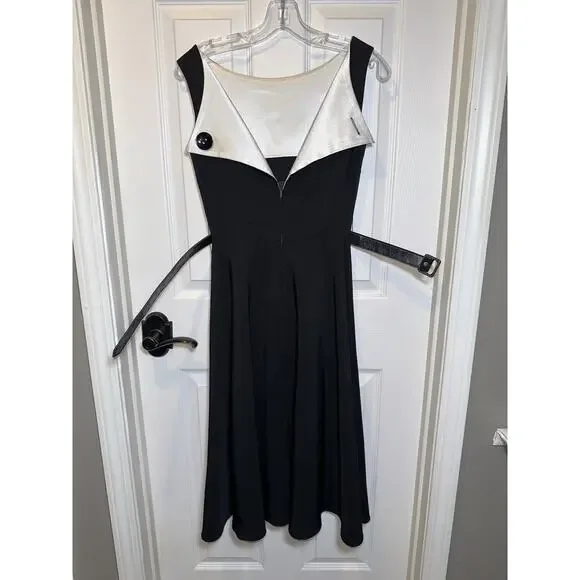 Bettie Page Black White Jazmin Pinup 50s Glam Retro Belted Dress XS - Picture 1 of 5